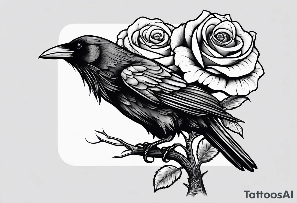Raven holding  rose   by stem tattoo idea