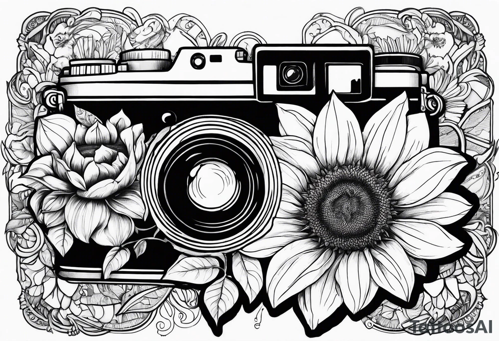 sunflower, camera, fish, flower rose tattoo idea