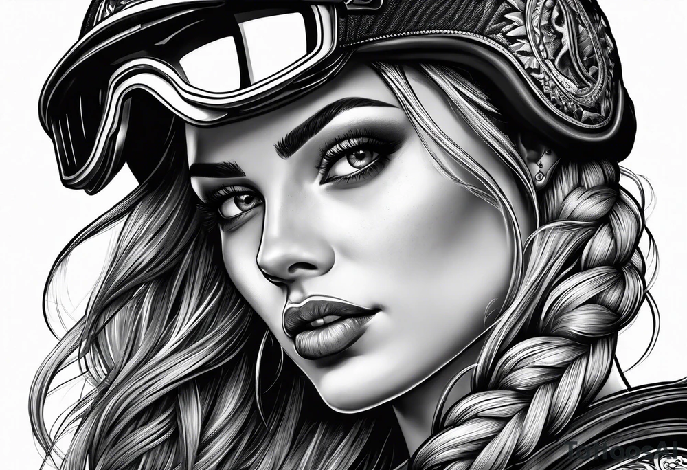 Bikergirl with dutch braids tattoo idea