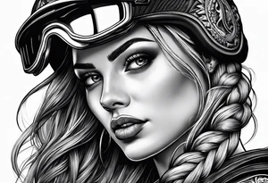 Bikergirl with dutch braids tattoo idea