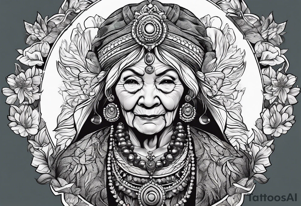 Strong old woman tattoo idea