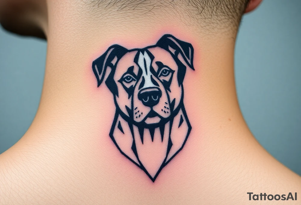 One line tattoo of dog with white strip going up dog’s snout slightly off centered. With young slightly out tattoo idea