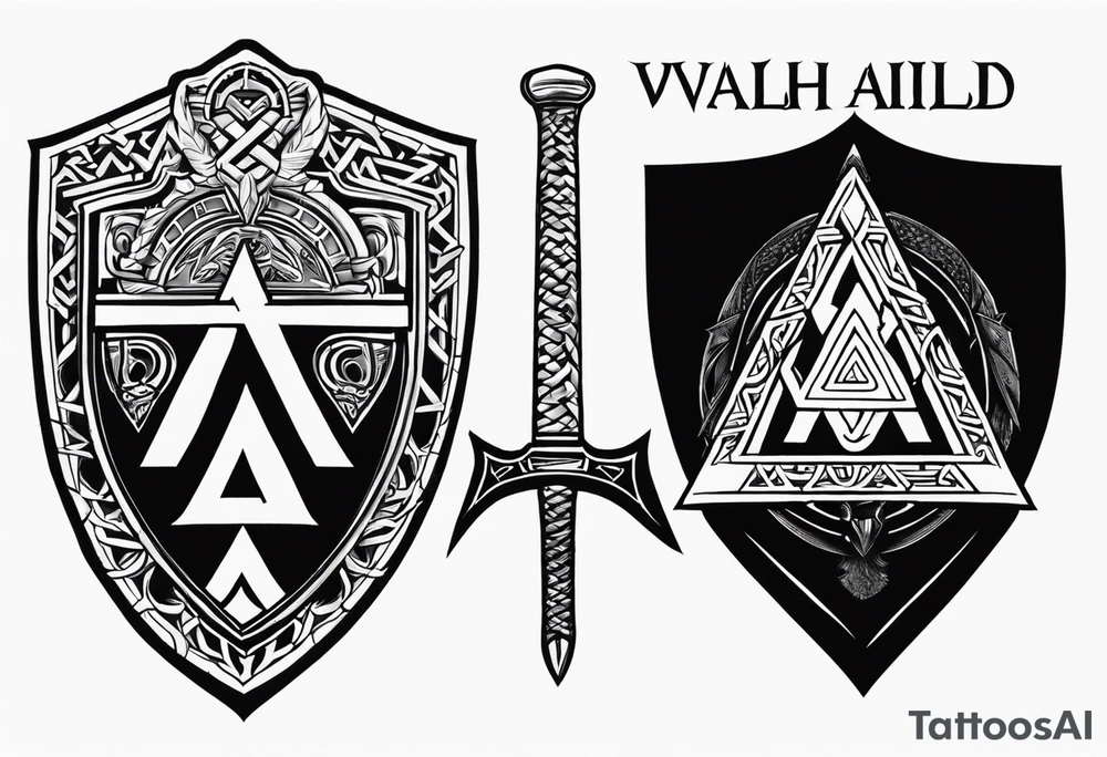 Valhalla shield valknut sword axe tattoo idea