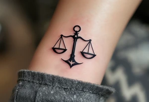 The Libra symbol in bold black anchors a silver-ink star path . tattoo idea
