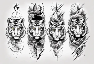 Tiger design with lightning and the sun for a forearm sleeve tattoo idea