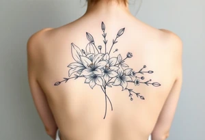 lilies, cherry blossoms and arrowhead plant in a floral wrap tattoo idea