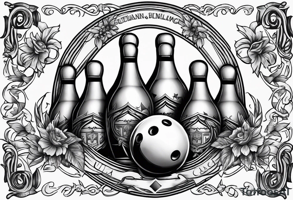 Bowling theme and family crest tattoo idea