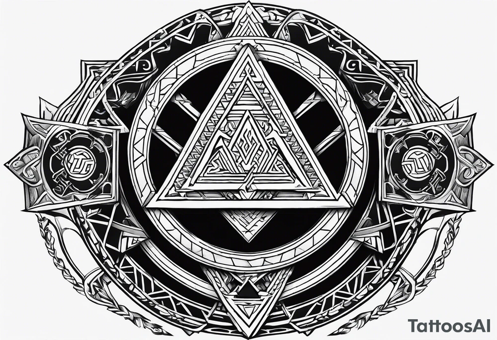 Valhalla stairs sword shield axe Valknut tattoo idea