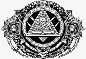 Valhalla stairs sword shield axe Valknut tattoo idea
