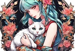 Sexy cat waifu with her ears being rubbed tattoo idea