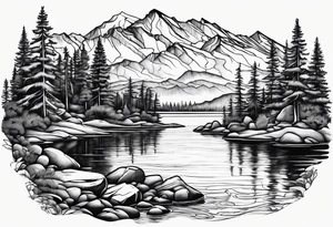 lake tahoe with mountains tattoo idea