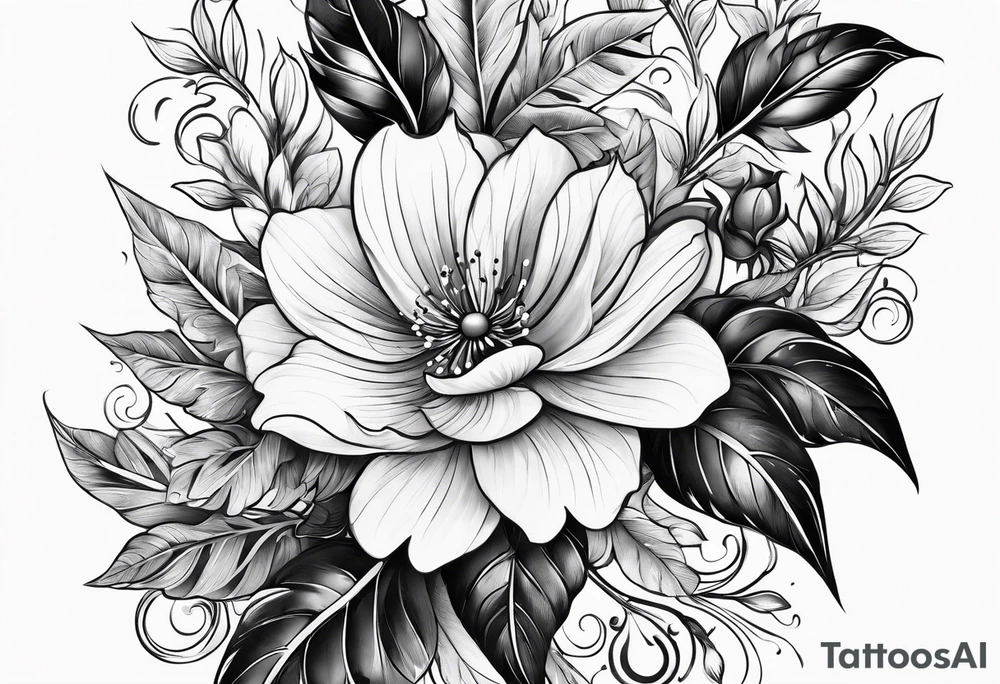 Curved floral leaves tattoo idea