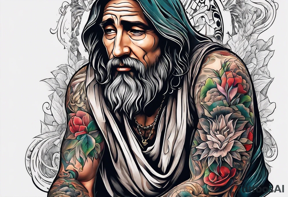 a man begging at the feet of Jesus tattoo idea