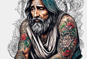 a man begging at the feet of Jesus tattoo idea