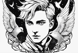 the little prince flying with birds that turn into Tris from Divergent Bird tattoo, that turns into the mockingjay, that turns into the deathly hallows symbol tattoo idea