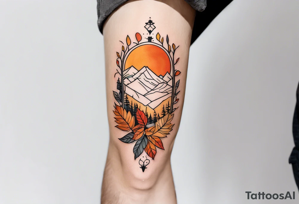 knee tattoo in fall color masculine tattoo idea