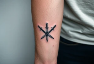 Powerful swords that are straight and only 2 of them crossing or laying flat tattoo idea
