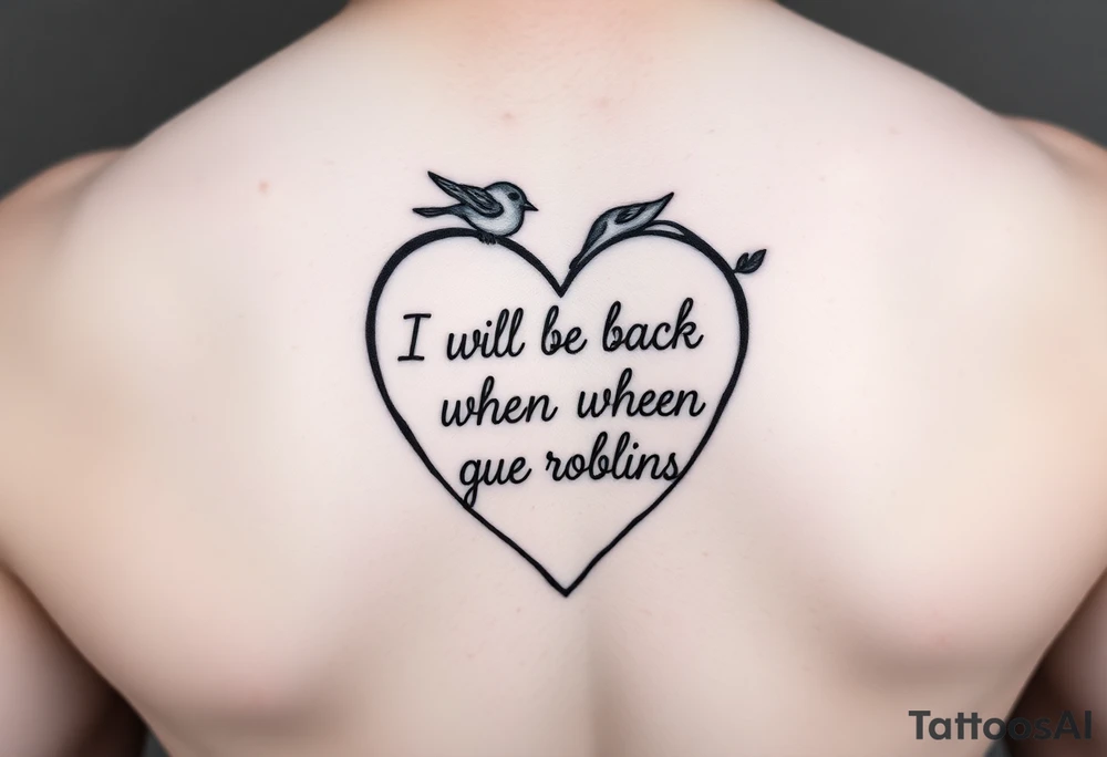 heart outline with the Words "I will be back when the robins come home" use the words as the outline tattoo idea
