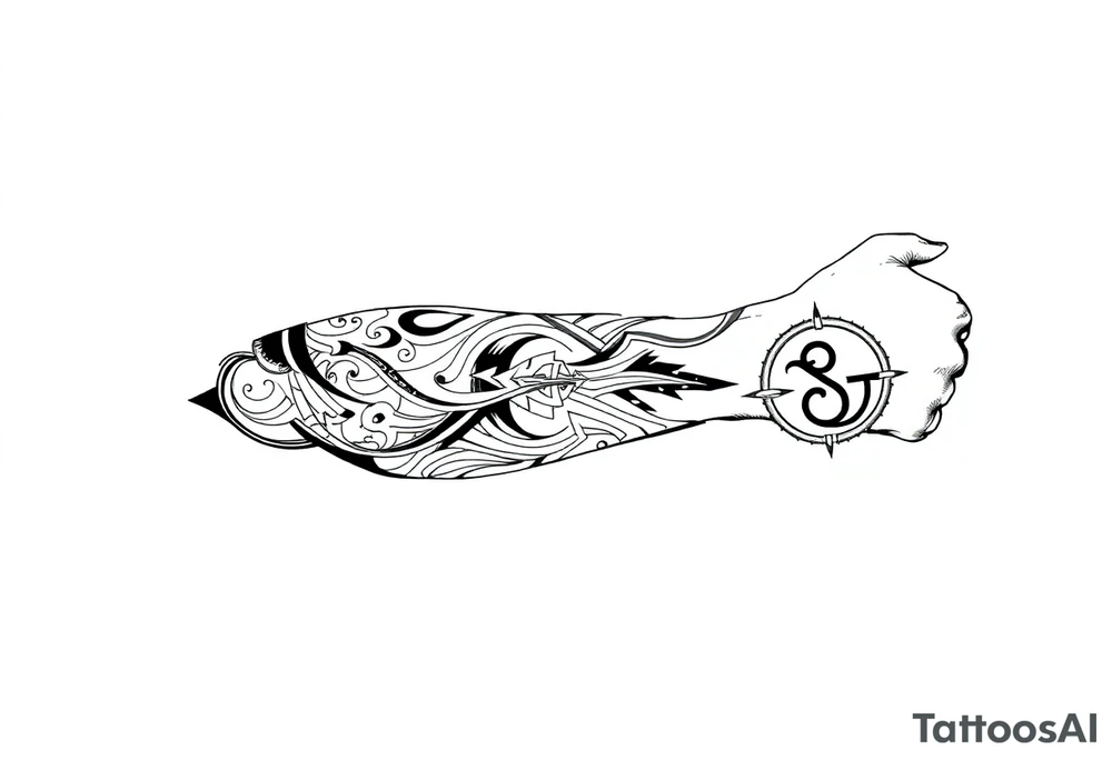 Tribal Sicilian sleeve with patterns
And symbols with a Leo symbol on forearm tattoo idea