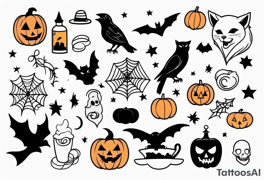 Halloween themed flash sheets tattoo idea