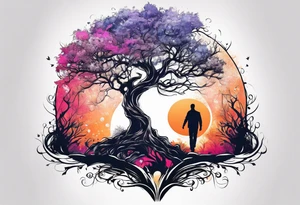 man who throws a little girl under a tree of life tattoo idea
