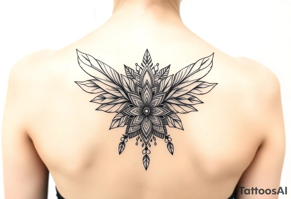 spiritual feathers ornamental mandala shaman tattoo idea