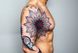 intricate mandala with sacred geometry and cosmic elements tattoo idea