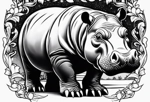 Baby hippopotamus tattoo idea