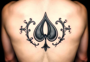 A spade womb tattoo with a Q in the center, with three points around the outside. The first reading, "BLACK". The second reading, "SEED". The third reading, "ONLY". tattoo idea