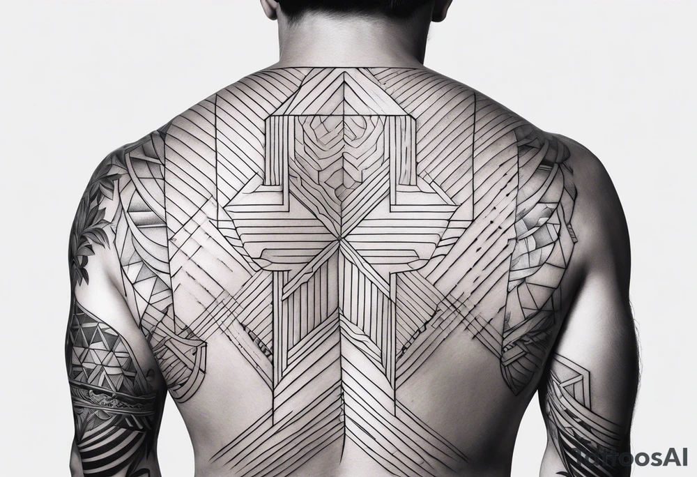 lines back and arm combination, simple tattoo idea