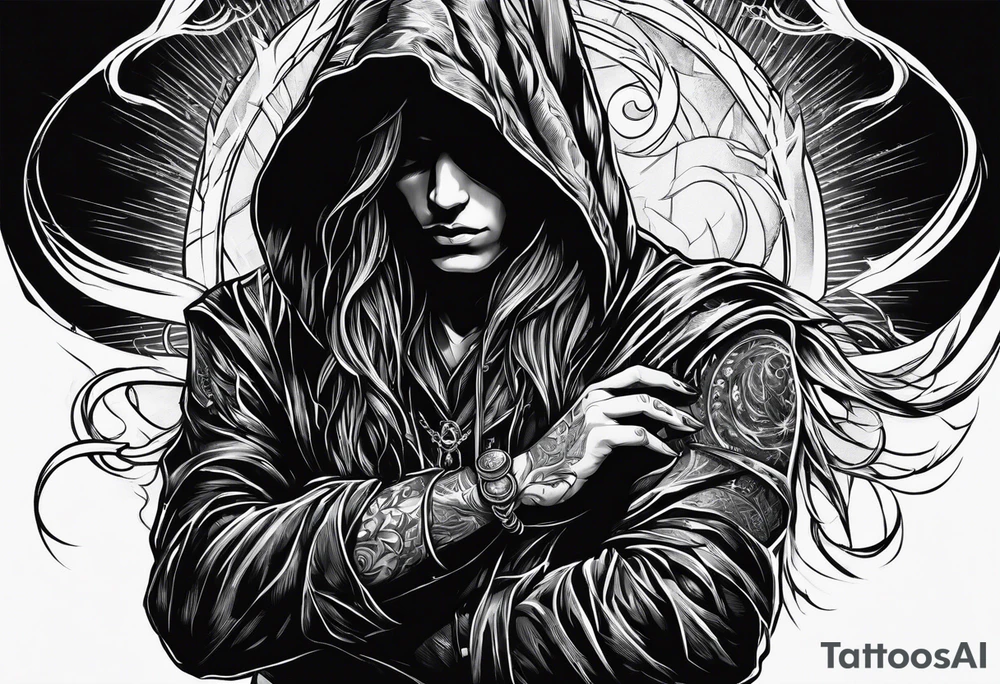 Hooded figure with a ring of lightning tattoo idea
