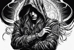 Hooded figure with a ring of lightning tattoo idea
