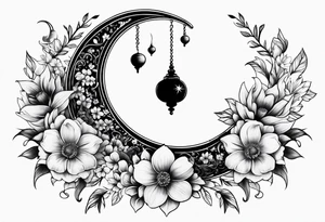 Crescent moon shrouded in pretty flowers tattoo idea