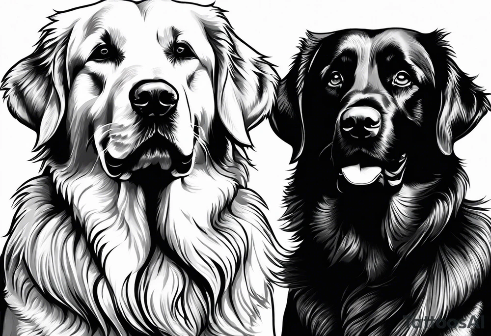 two dogs one is a dark colored golden retriever and the other is a light colored Labrador. They are happy. tattoo idea