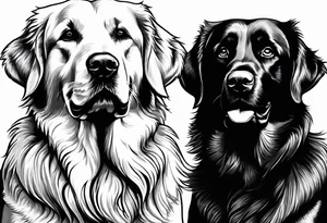 two dogs one is a dark colored golden retriever and the other is a light colored Labrador. They are happy. tattoo idea