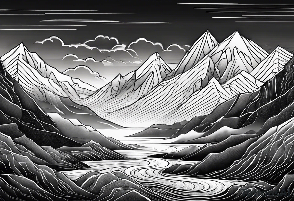 straight line -  represents overcoming challenges & strength - mountains, waves with a little sunshine tattoo idea