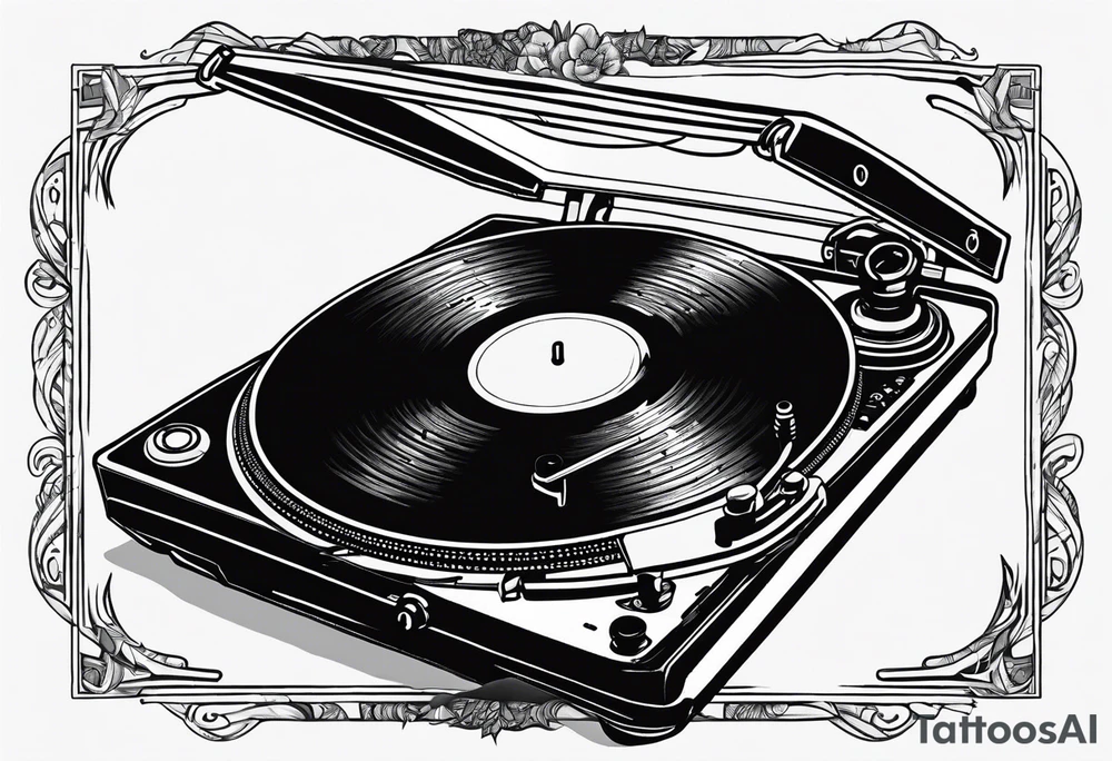 Recordplayer finline art minimalistic oneline throwup tattoo idea