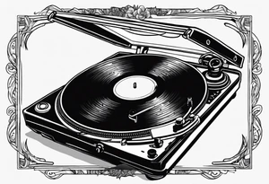 Recordplayer finline art minimalistic oneline throwup tattoo idea