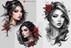 Нежные тонкие пионы с линиями и центральной звездой tattoo idea