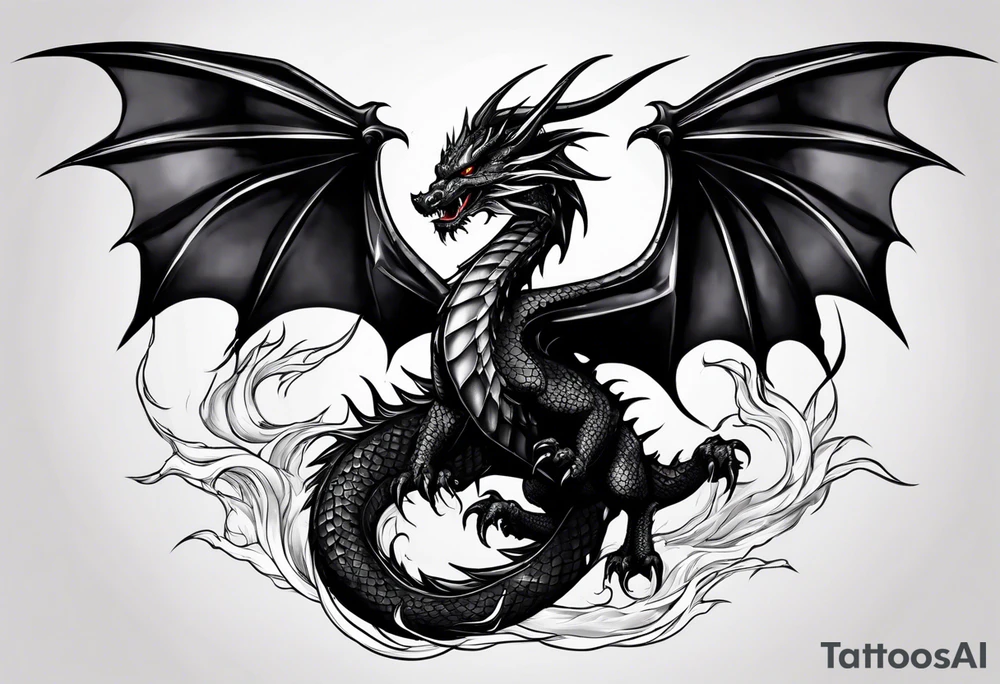Black dragon surrounded by lightning. tattoo idea
