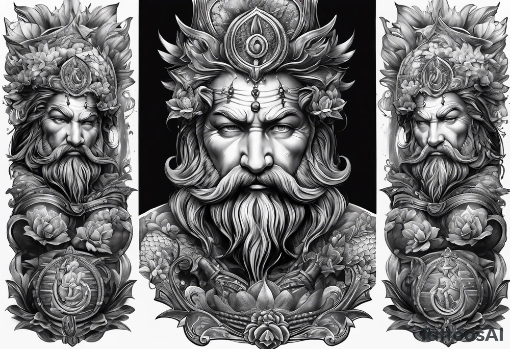 Neptun mit ganzen Körper im Wasser stehend tattoo idea