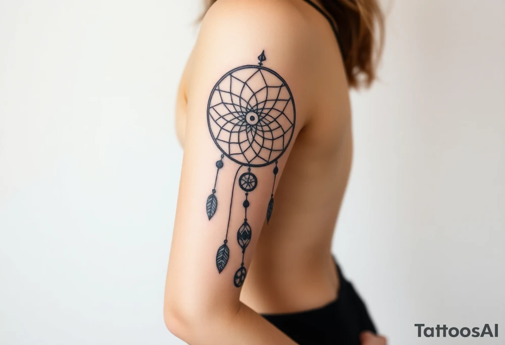 Dreamcatcher with runes caught in it with protection symbol tattoo idea