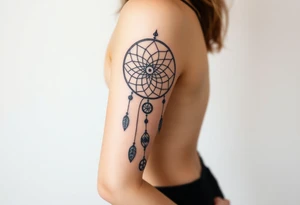 Dreamcatcher with runes caught in it with protection symbol tattoo idea