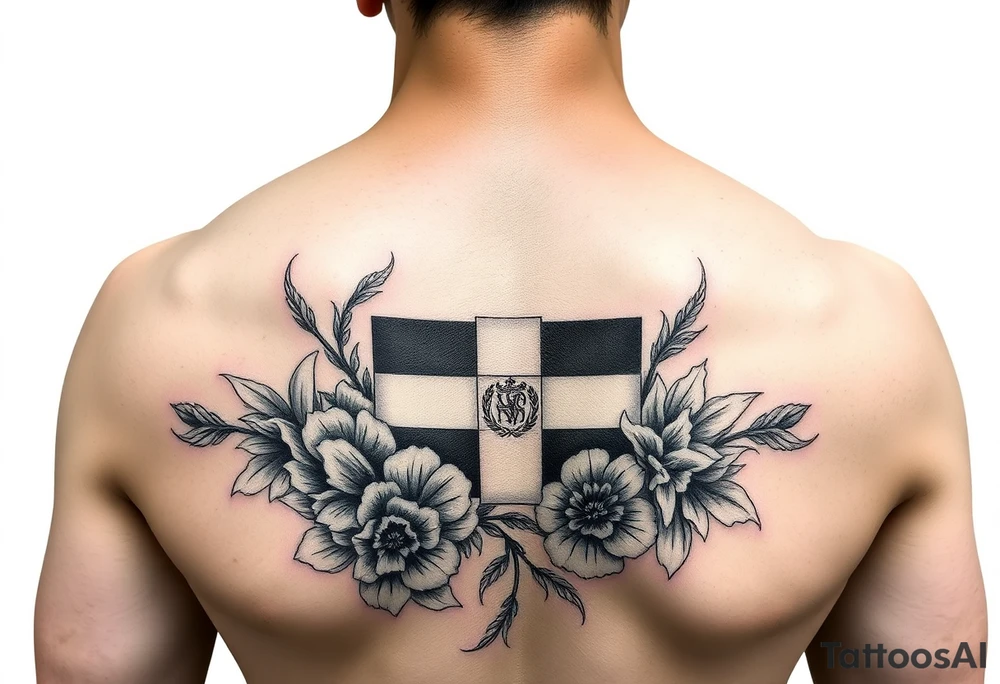 Make me a sleeve with flowers being the base having my zodiac sign Virgo, Dominican flag in color, something symbolizing nyc, my parents birthday on Roman numerals 1/10/1980 and 1/18/1984 tattoo idea