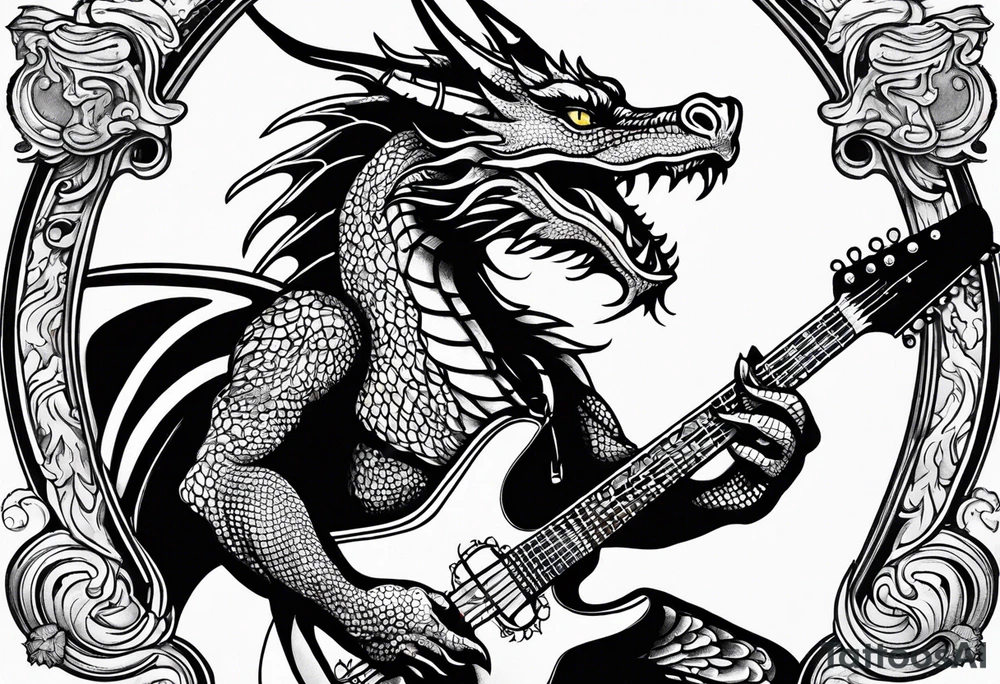 Dragon playing guitar tattoo idea