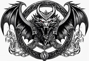 Valhalla sword shield dragon axe Valknut barbed wire chains fire tattoo idea