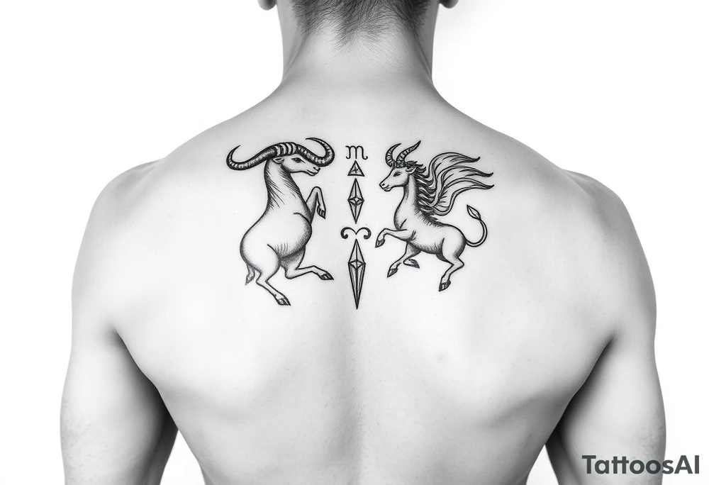 Male forearm combining Taurus and Aquarius tattoo idea