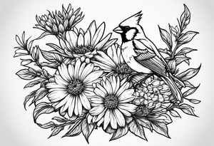 Aster flowers - sea rocket flowers with a cardinal around the words Dad tattoo idea