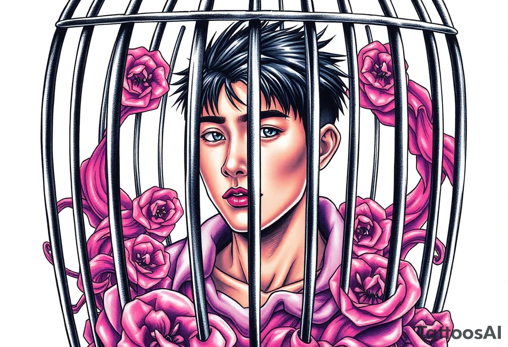 Handsome Asian young guy in a cage tattoo idea