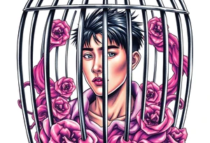 Handsome Asian young guy in a cage tattoo idea
